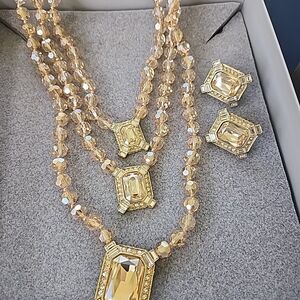 Gold-Tone Champagne Crystal Necklace & Earring Set